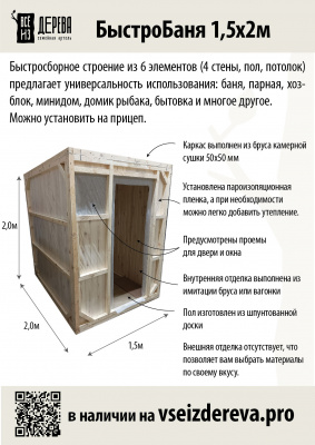 Продаем быстробаня 1,5х2м (4 стены, пол, потолок) в Ижевске по доступным ценам.